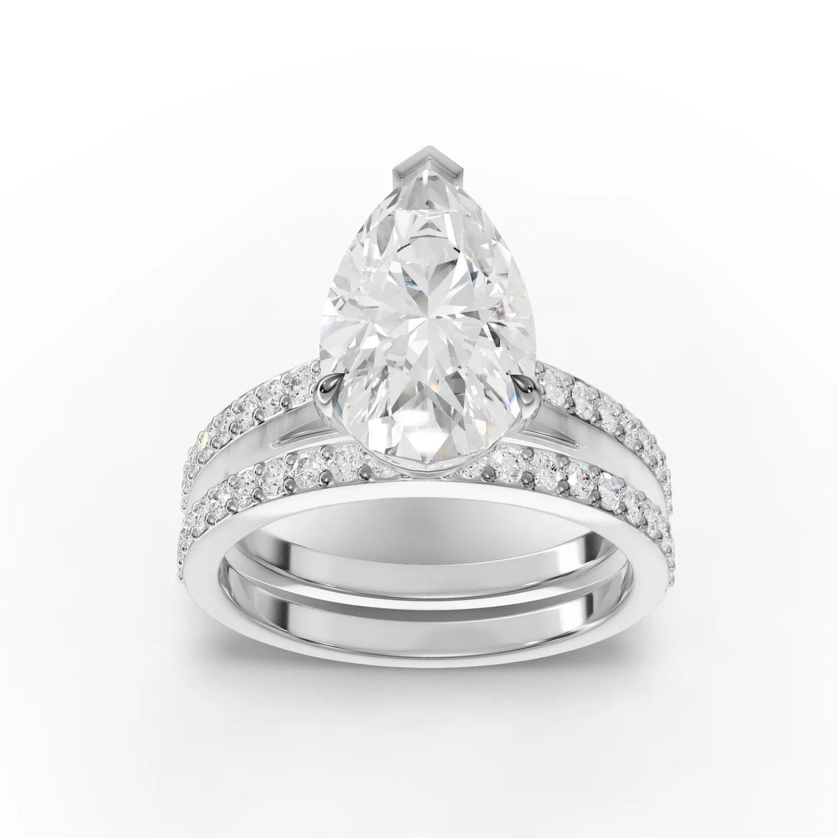 3.38 CT Pear Solitaire Pavé Set Lab Grown Diamond Ring in white gold