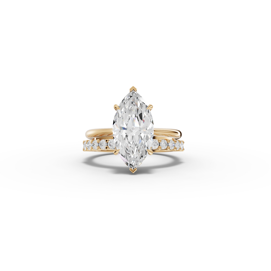 3.49 CT Marquise Lab Grown Diamond Bridal Ring Set in yellow gold
