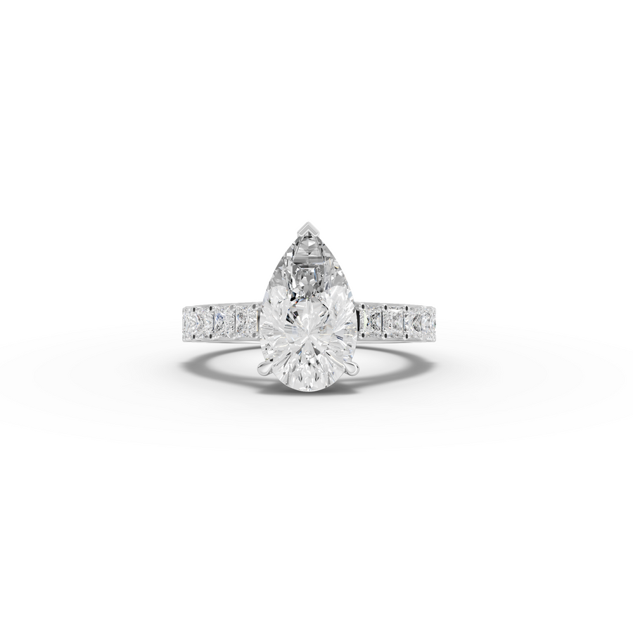 3.50 CT Pear Lab Grown Diamond Engagement Ring with Princess Accent Band in white gold