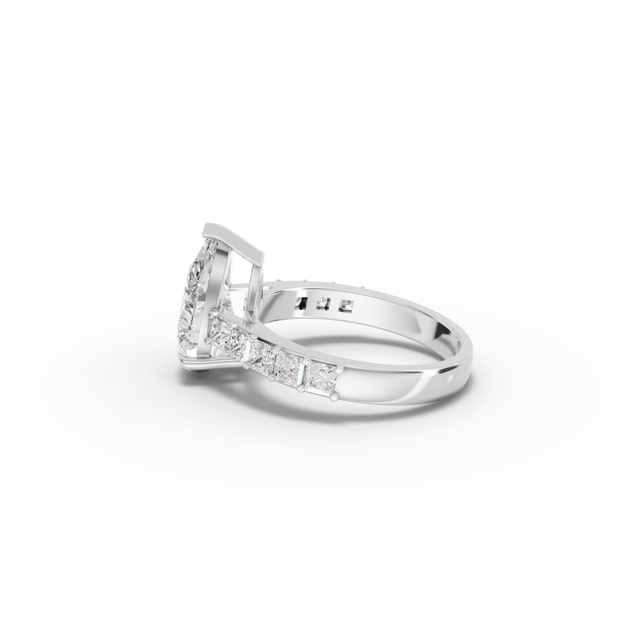 3.50 CT Pear Lab Grown Diamond Engagement Ring with Princess Accent Band
