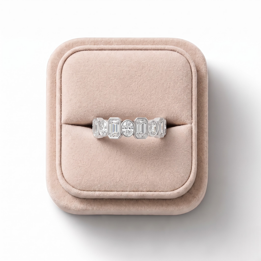 3.51 CT Mixed Cut Bezel Eternity Lab Grown Diamond Band, on a white background