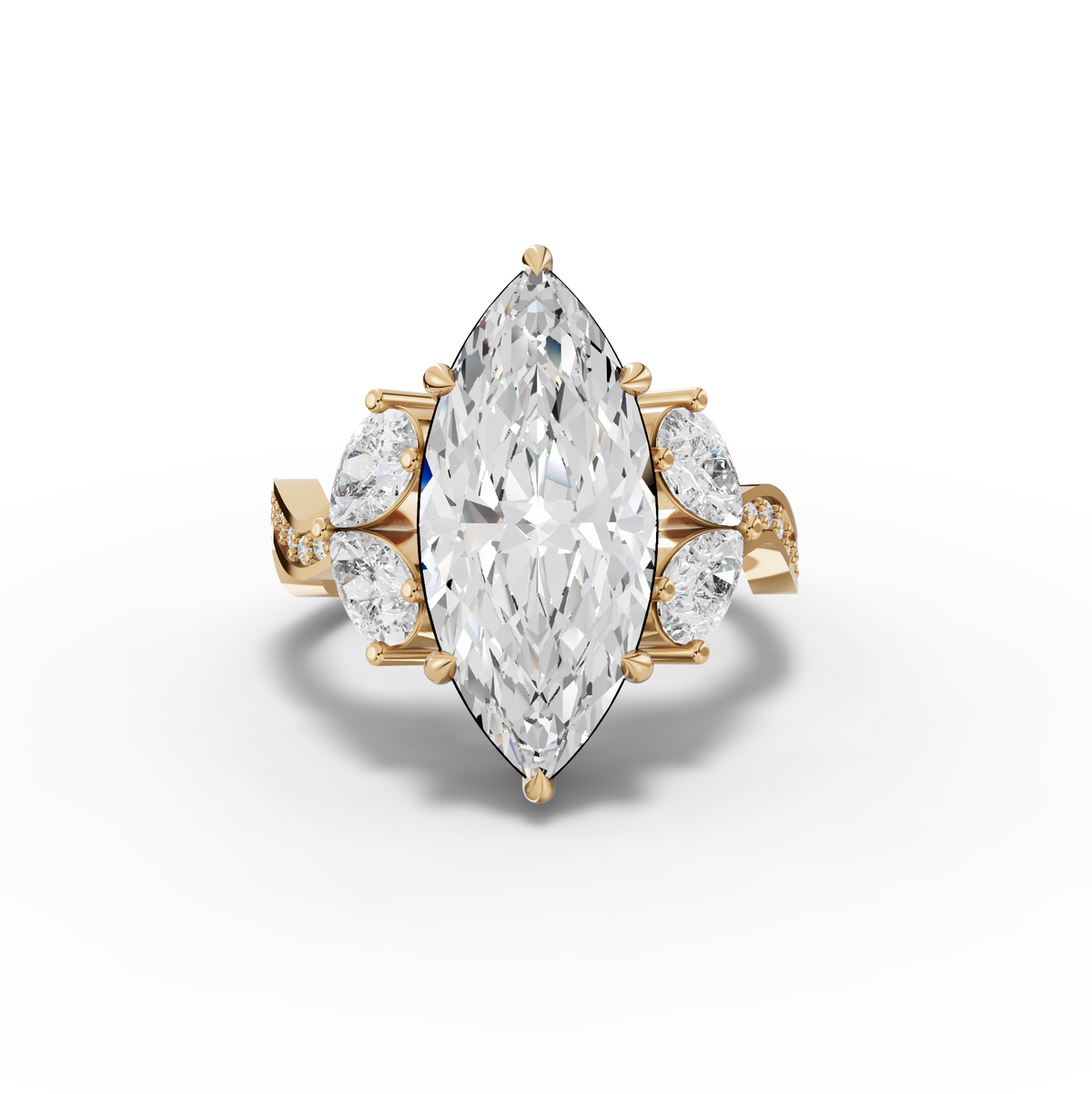 3.75 Ct Marquise Solitaire With Side Stone Lab Grown Diamond Ring 3.00 Ct Center in yellow gold