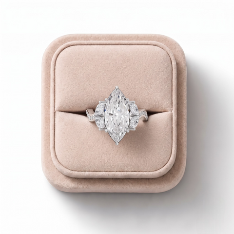 3.75 Ct Marquise Solitaire With Side Stone Lab Grown Diamond Ring 3.00 Ct Center, on a white background
