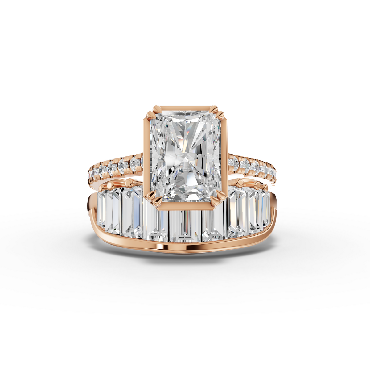 3.84 CT Emerald Solitaire Lab Grown Diamond Bridal Ring Set in rose gold