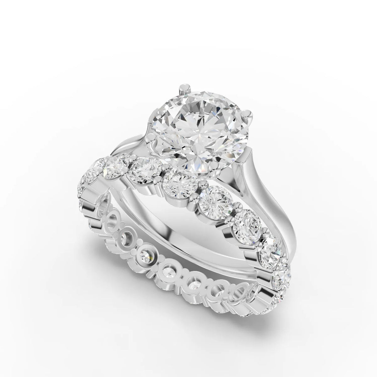 Round bridal set white gold angle