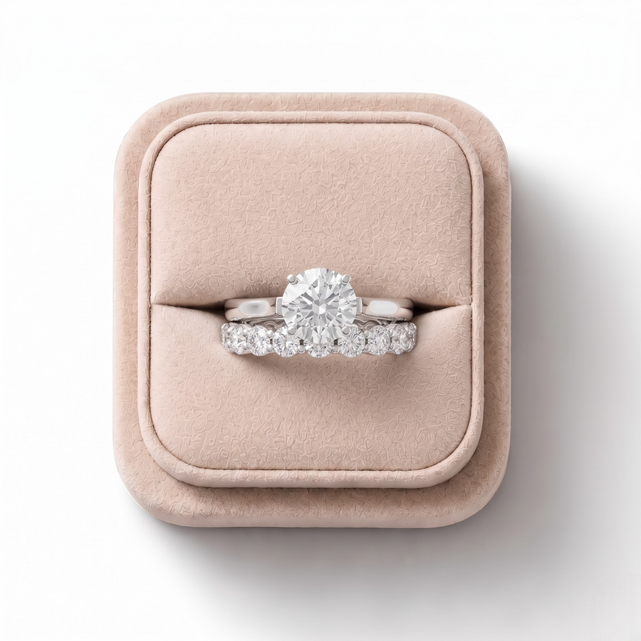 3.90 CT Round Solitaire Lab Grown Diamond Bridal Set, on a white background