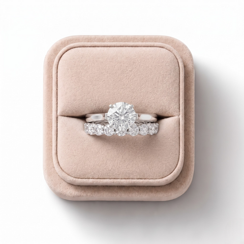 3.90 CT Round Solitaire Lab Grown Diamond Bridal Set, on a white background