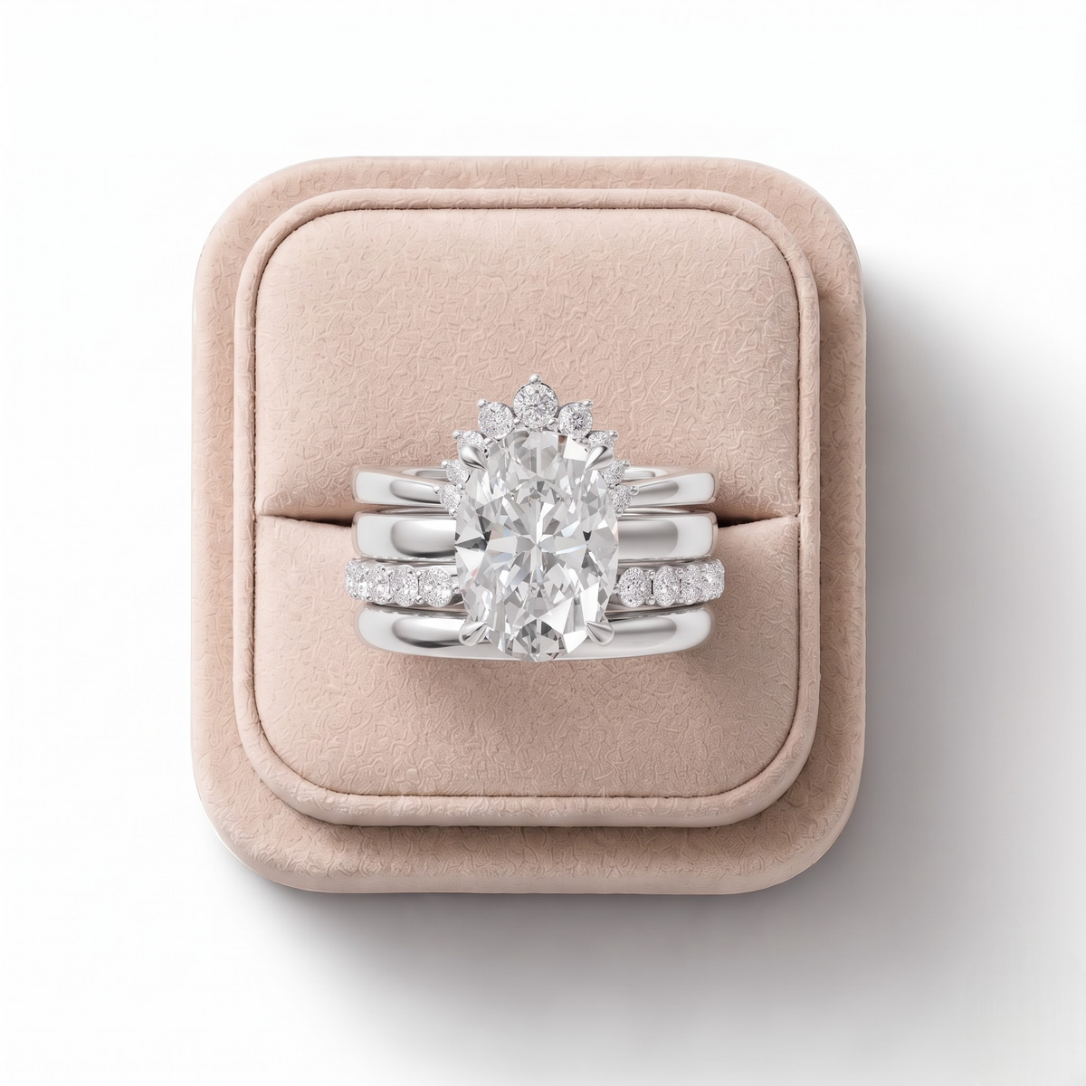 3.91 CT Oval With Side Band Lab Grown Diamond Bridal Set in white gold, view 2