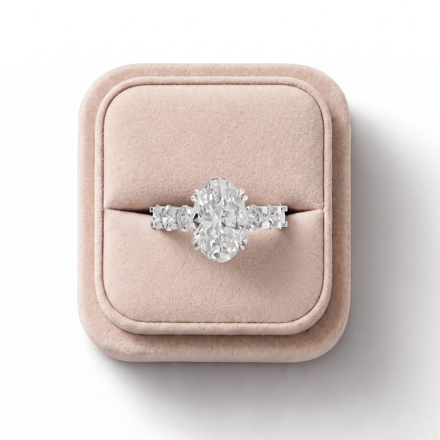 3.92 CT Oval Solitaire Hidden Halo Lab Grown Diamond Ring 3.00 CT Center, on a white background
