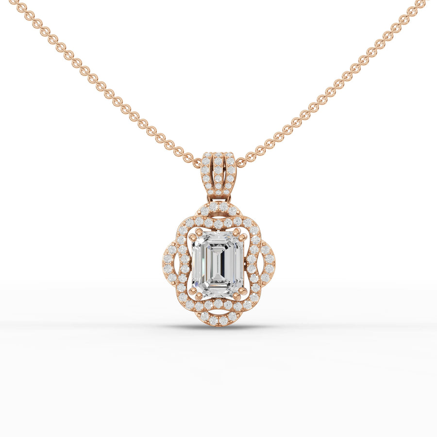 3.00 CT emerald cut lab-grown diamond pendant rose gold front
