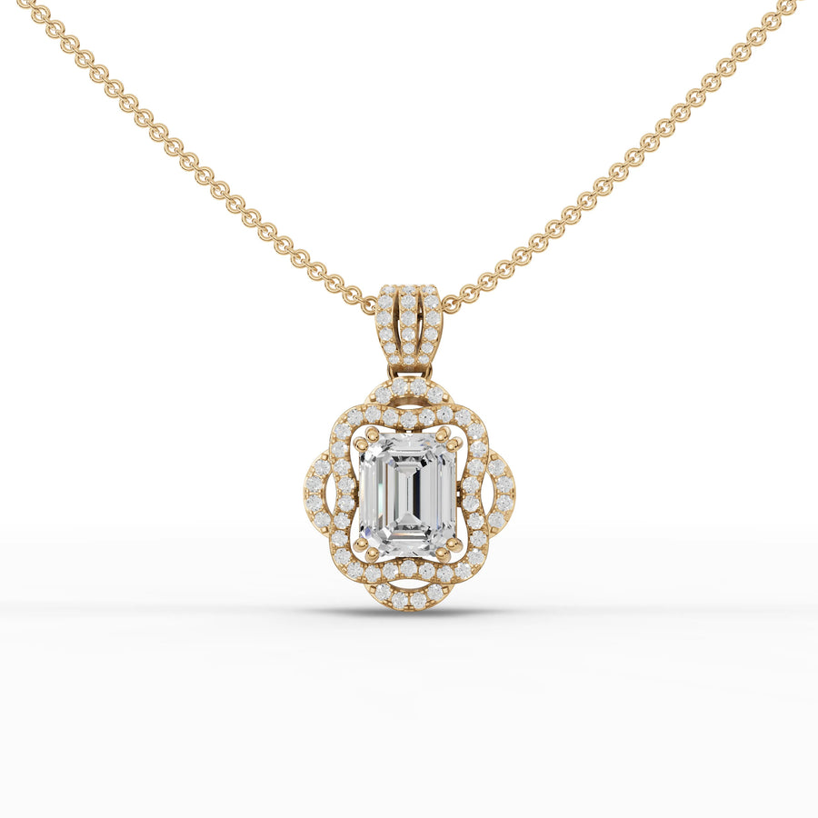 3.00 CT emerald cut lab-grown diamond pendant yellow gold front