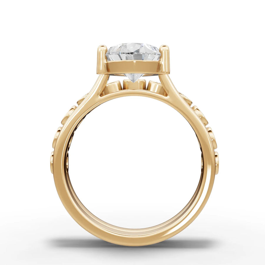 Pear lab-grown bridal set yellow gold close-up
