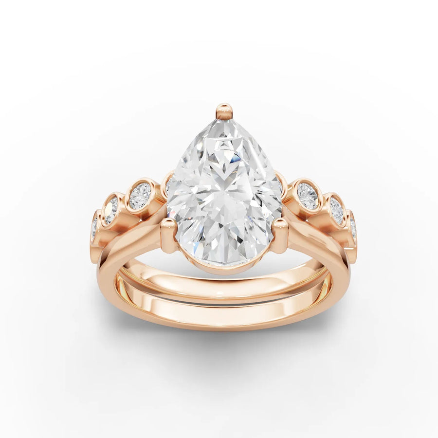 2.94 CT pear lab-grown bridal set rose gold top view