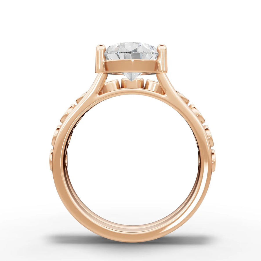Pear lab-grown bridal set rose gold close-up