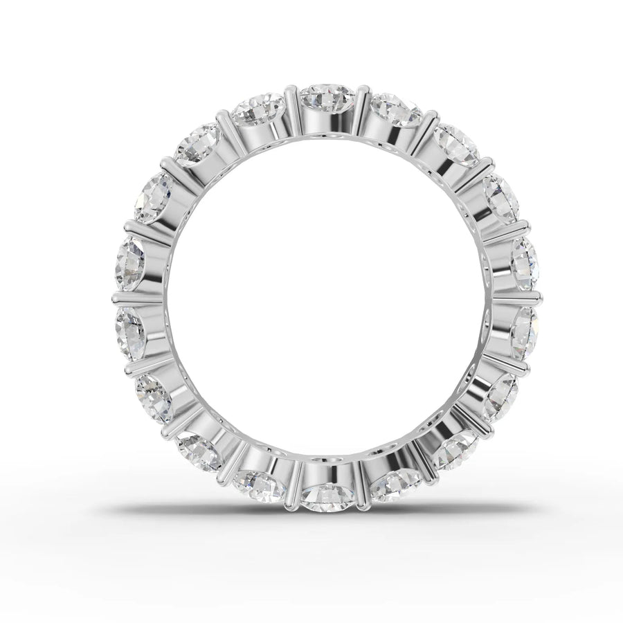 Round cut lab-grown eternity band white gold close-up