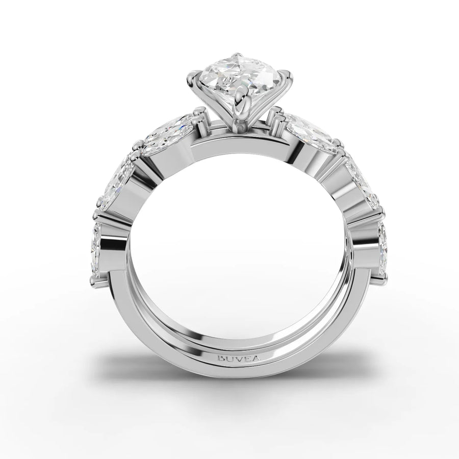 Lab grown diamond ring featuring a 1.5 CT marquise center stone, double-band design, and side accent diamonds.
