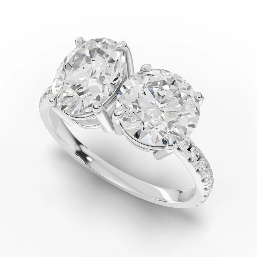 Round oval toi et moi ring white gold angle