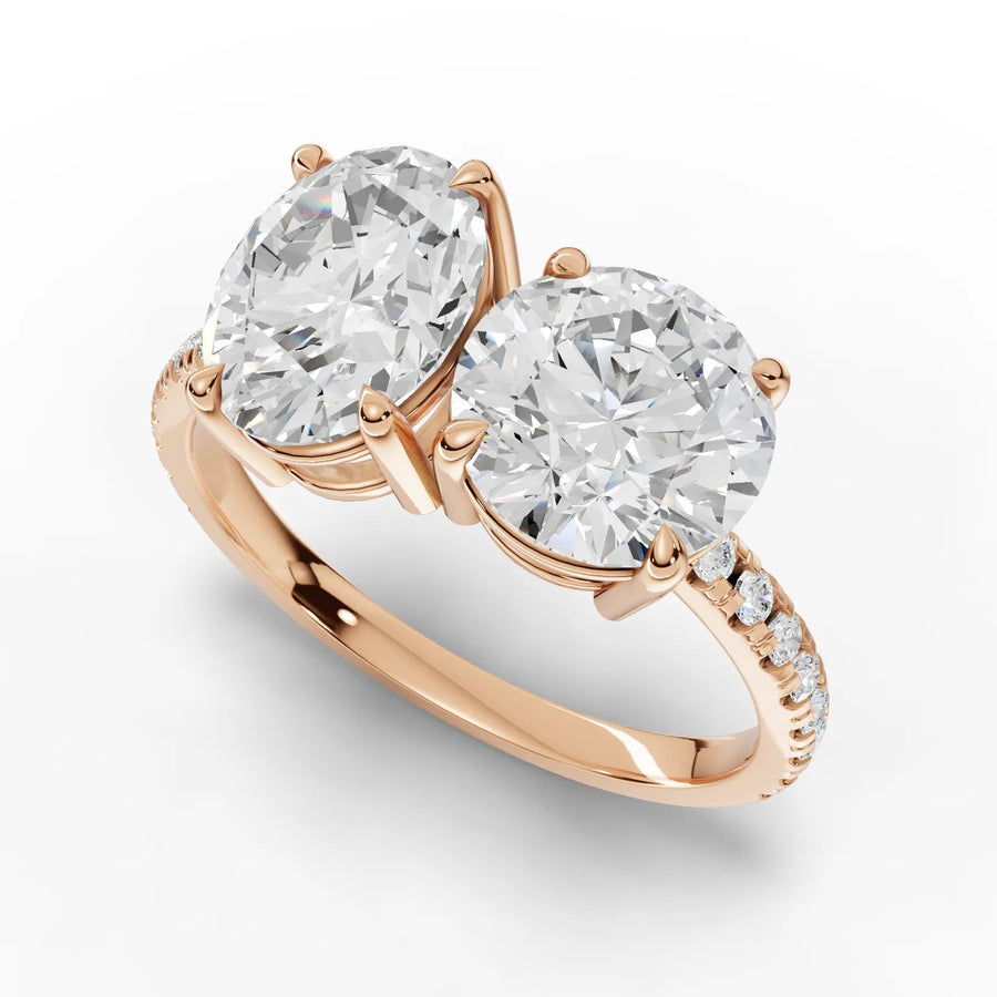 Round oval toi et moi ring rose gold angle