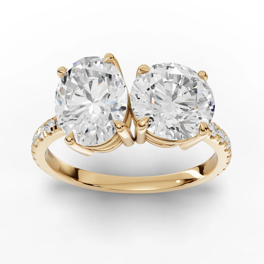 3.19 CT toi et moi lab-grown diamond ring yellow gold top view