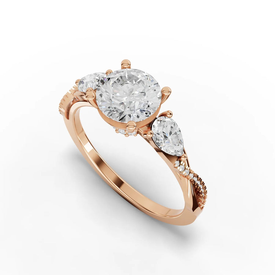 Three-stone ring rose gold angle