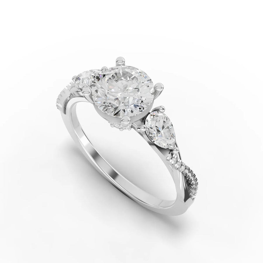 Three-stone ring white gold angle