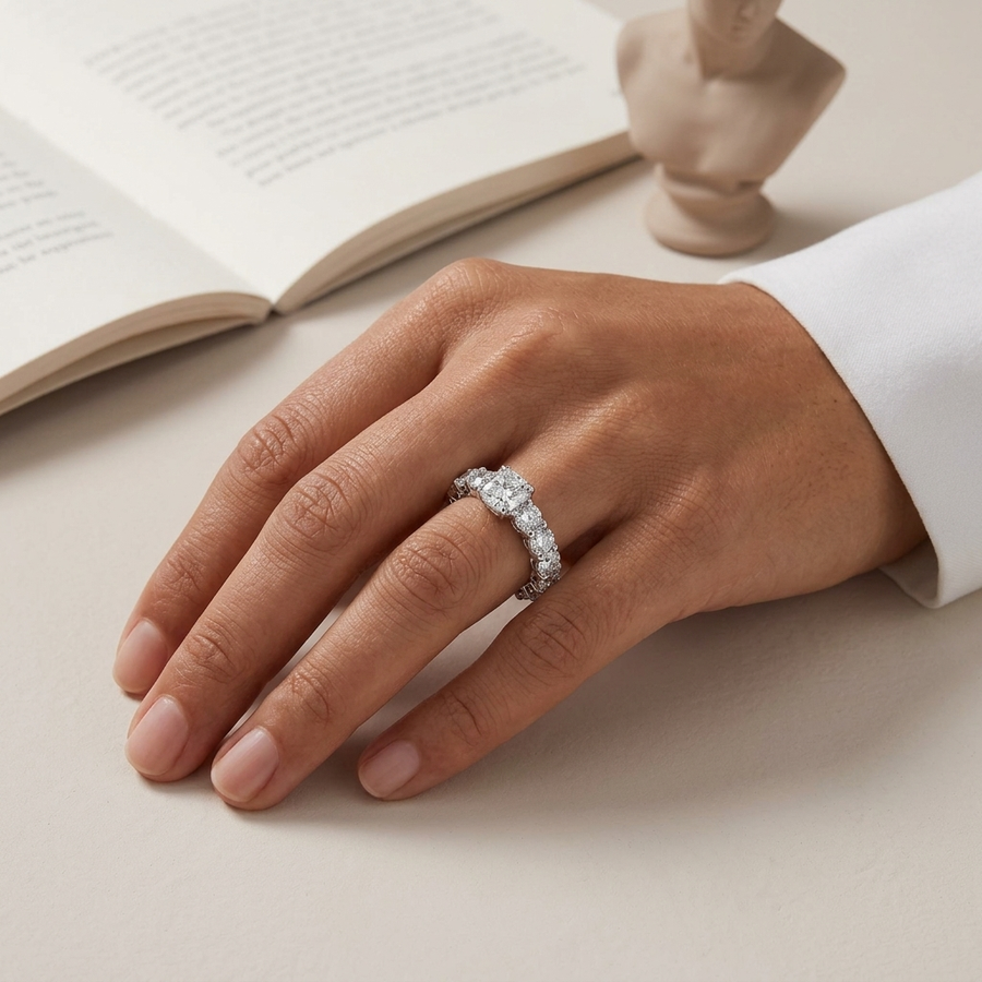 5.28 Ct Cushion Solitaire With Side Stone Ring 1.50 Ct Center