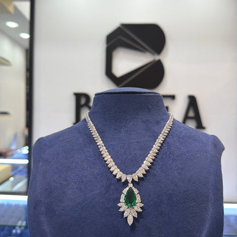 Lab-Grown Diamond Necklace with Emerald Pear Drop