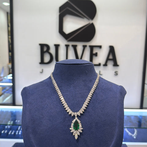 Lab-Grown Diamond Necklace with Emerald Pear Drop