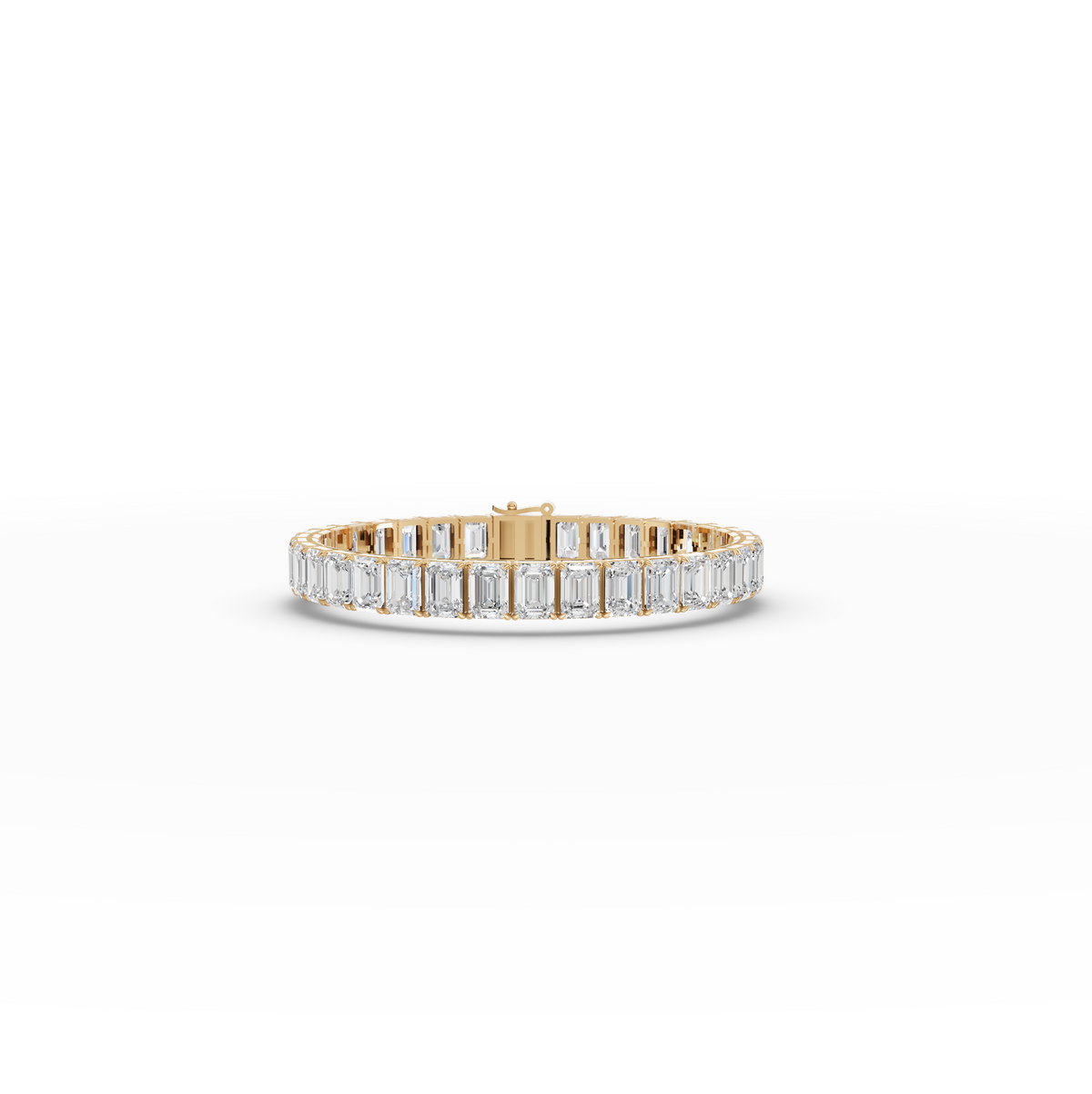 34.00 CT Emerald Lab Grown Diamond Tennis Bracelet in yellow gold
