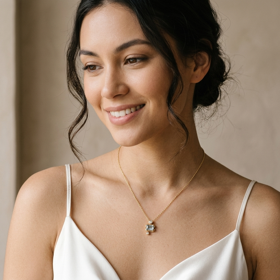 1.11 Ct Aquamarine Diamond Pendant March Birthstone Necklace