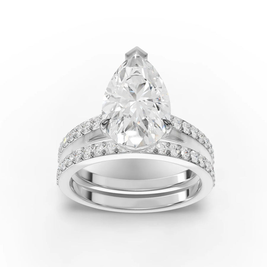 3.38 ct pear lab diamond ring with 3.00 ct center stone and double pavé split band