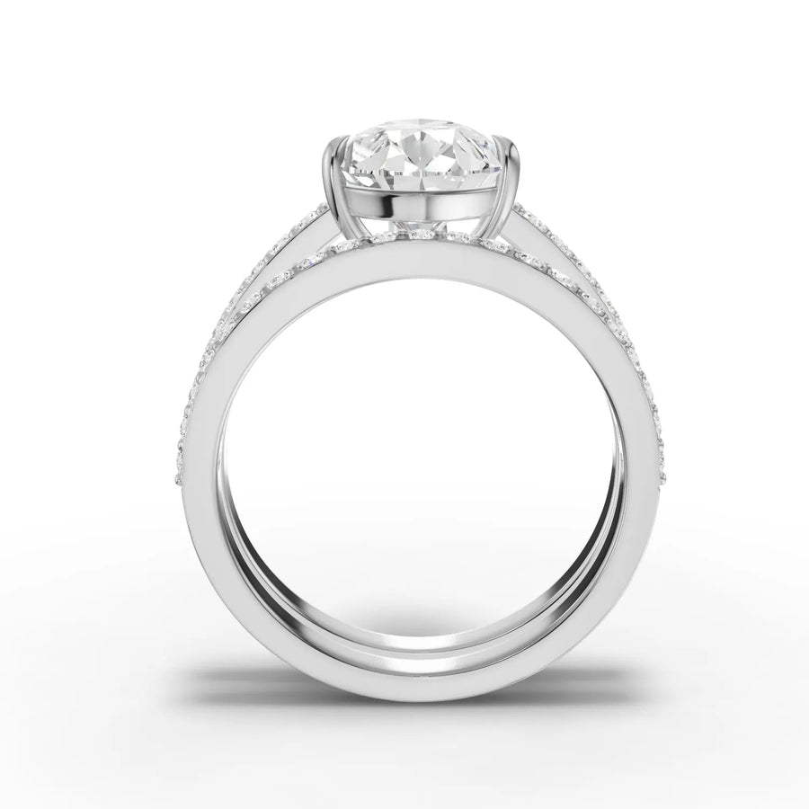 Pear lab-grown pavé ring white gold close-up