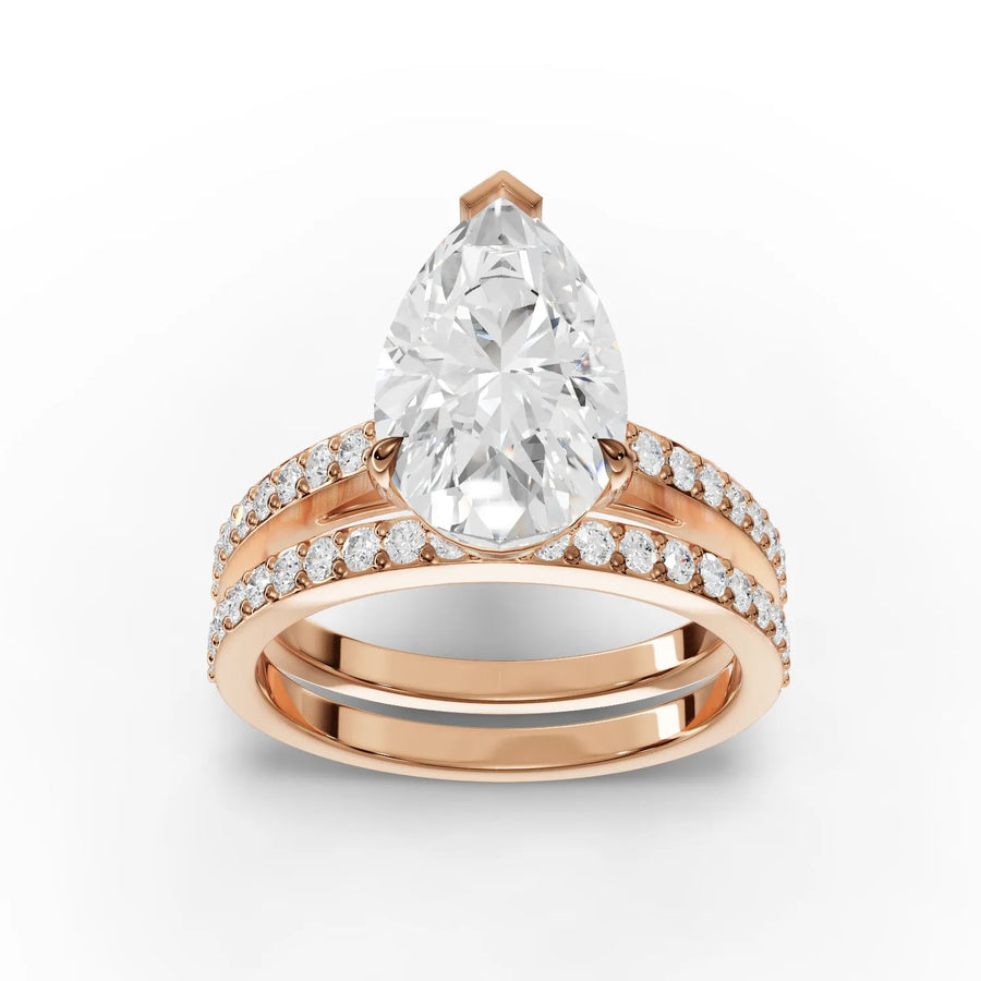 3.44 CT pear lab-grown diamond pavé ring rose gold top view