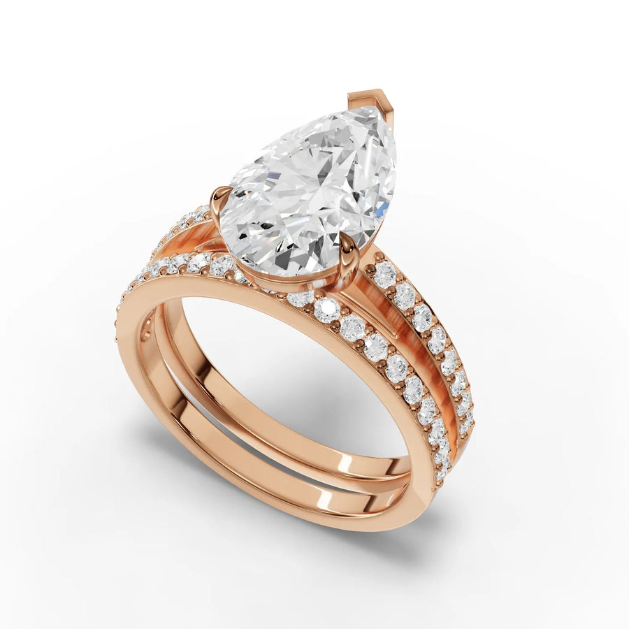 Pear pavé ring rose gold angle