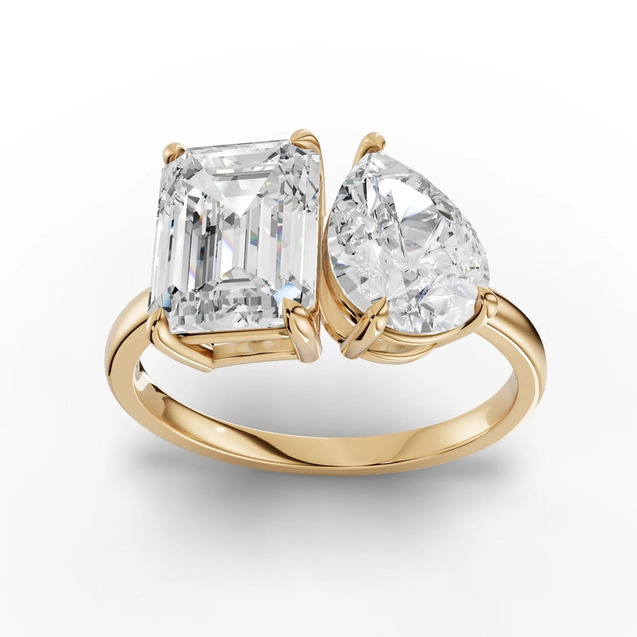 3.50 CT toi et moi lab-grown diamond ring yellow gold top view