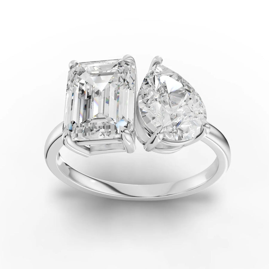 3.00 CT Emerald & Pear Toi et Moi lab-grown diamond ring with 2.00 CT emerald cut and 1.00 CT pear diamond