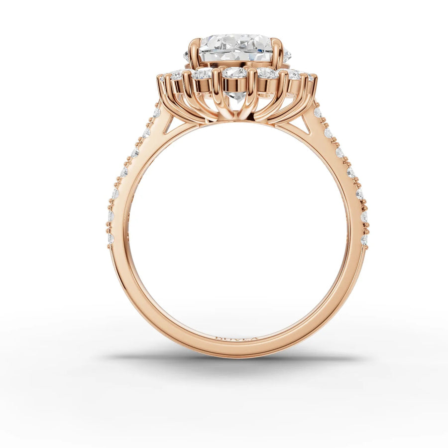 Oval halo ring rose gold close-up
