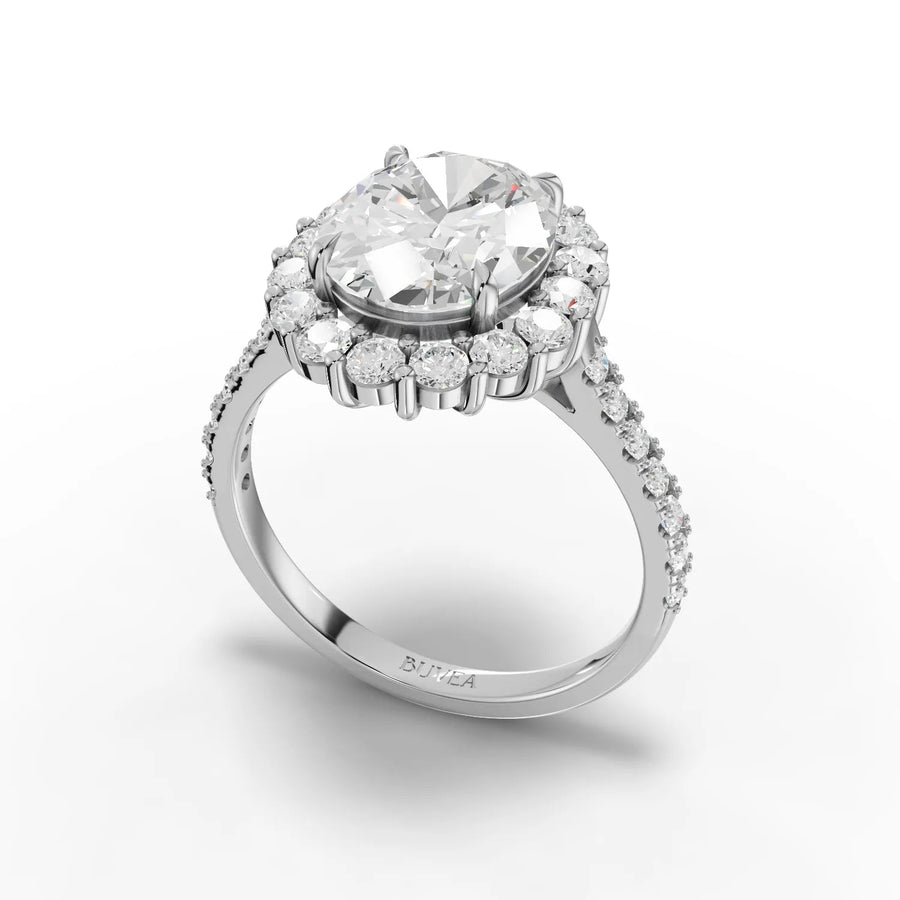 3.39 CT oval halo ring white gold angled profile