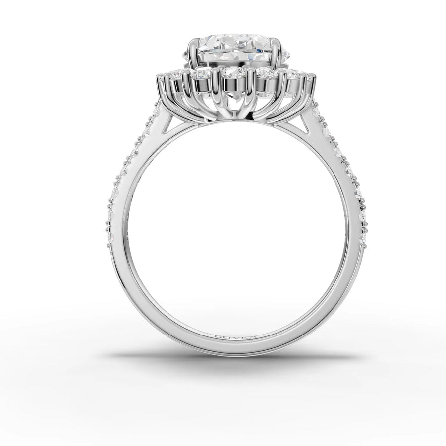 Oval halo ring white gold close-up