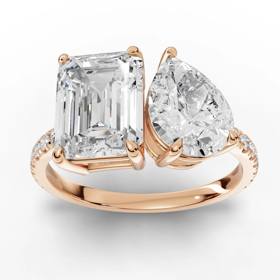 3.69 CT toi et moi lab-grown diamond ring rose gold top view