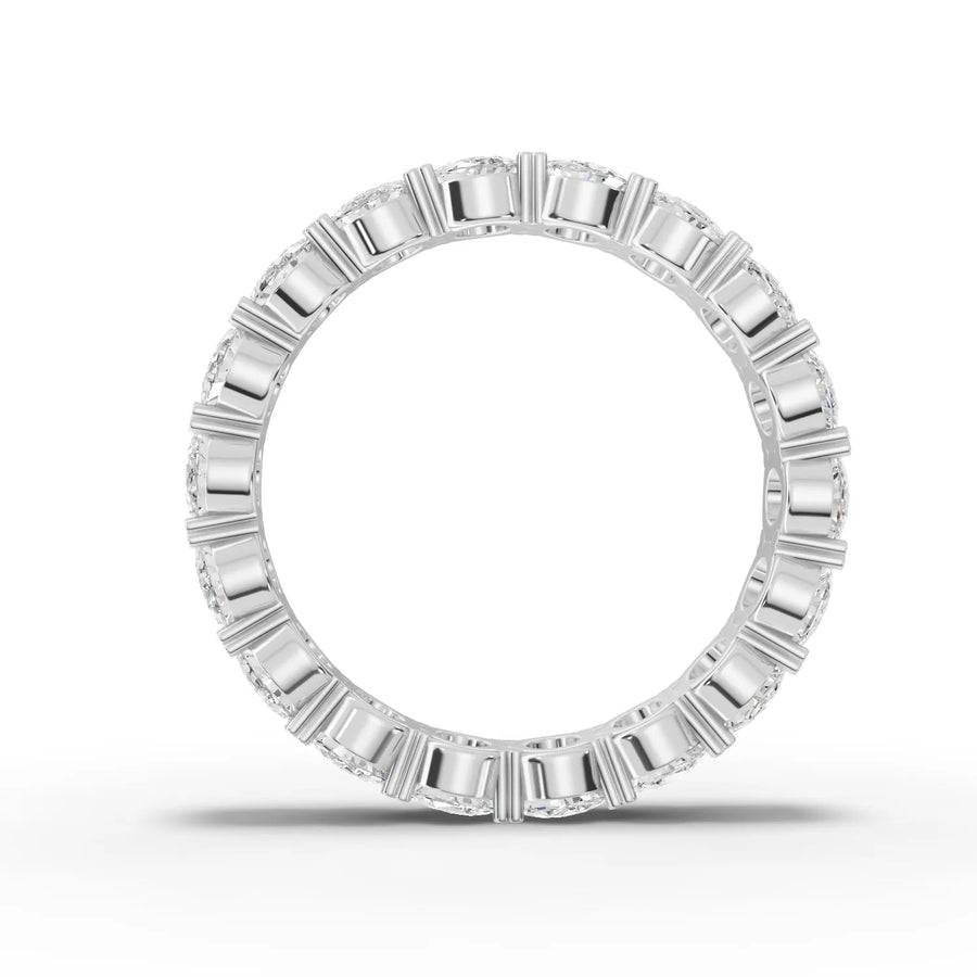 Oval cut lab-grown eternity band white gold close-up