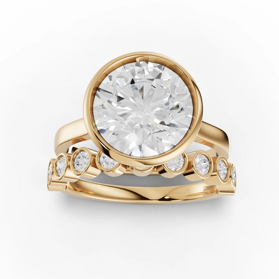 3.79 CT round lab-grown bridal set yellow gold top view