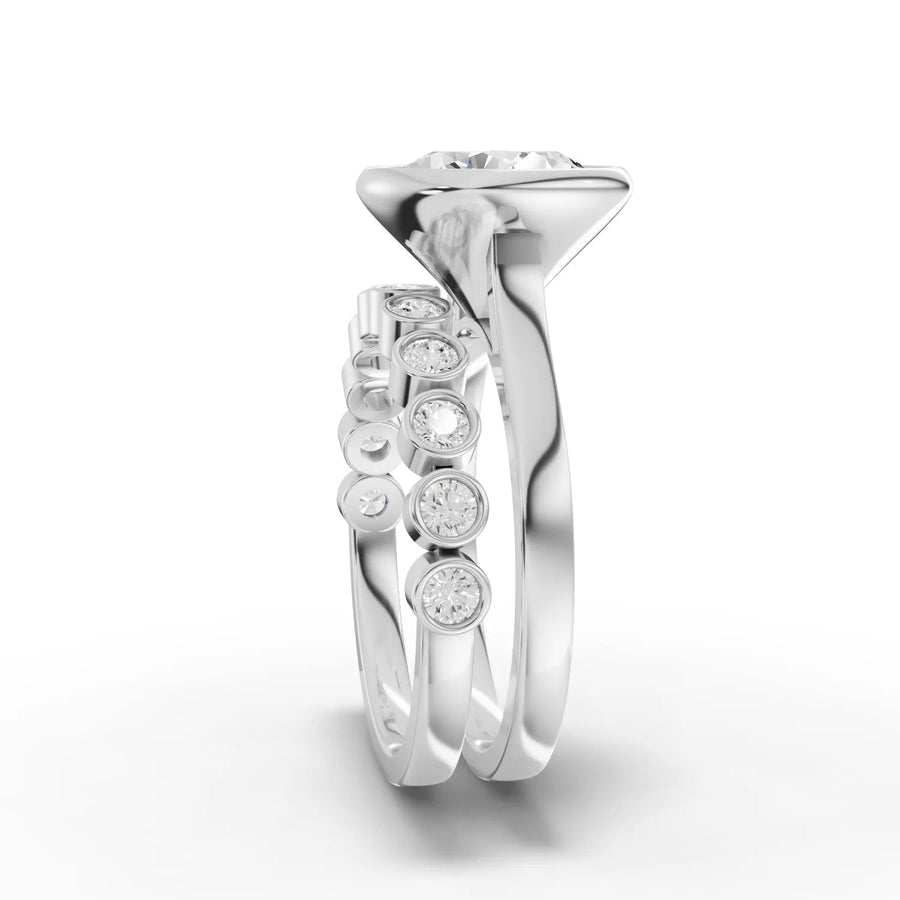 Round lab-grown bridal set white gold close-up