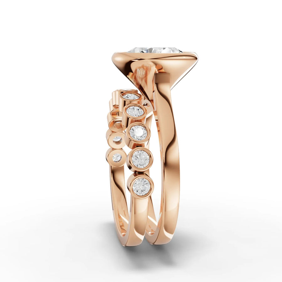 Round lab-grown bridal set rose gold close-up