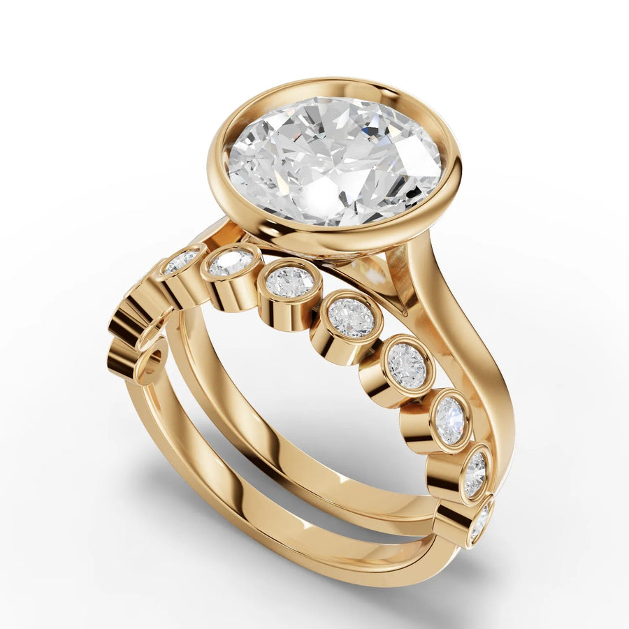 Round bridal set yellow gold angle