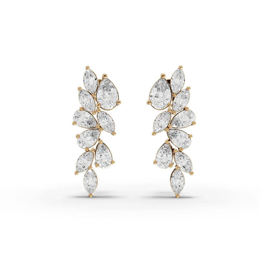 Yellow gold marquise pear cascade earrings