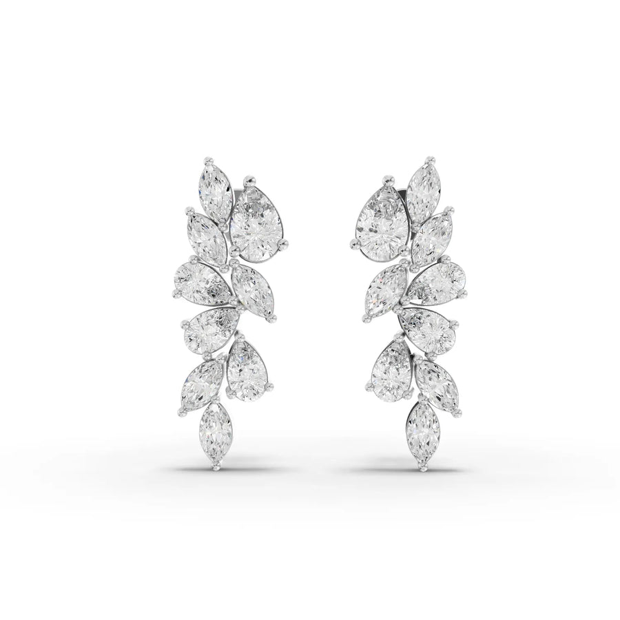3.56 CT marquise and pear lab grown diamond leaf cascade drop earrings in 18K gold