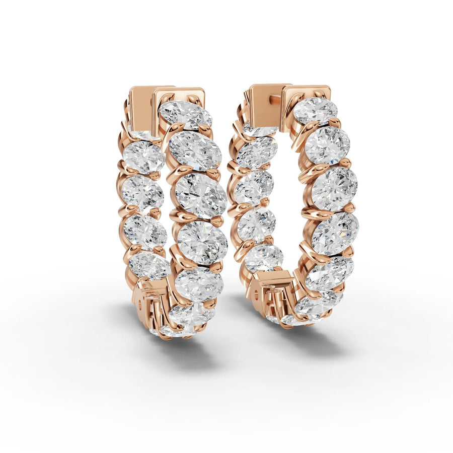 3.53 CT oval lab-grown diamond hoop earrings rose gold front