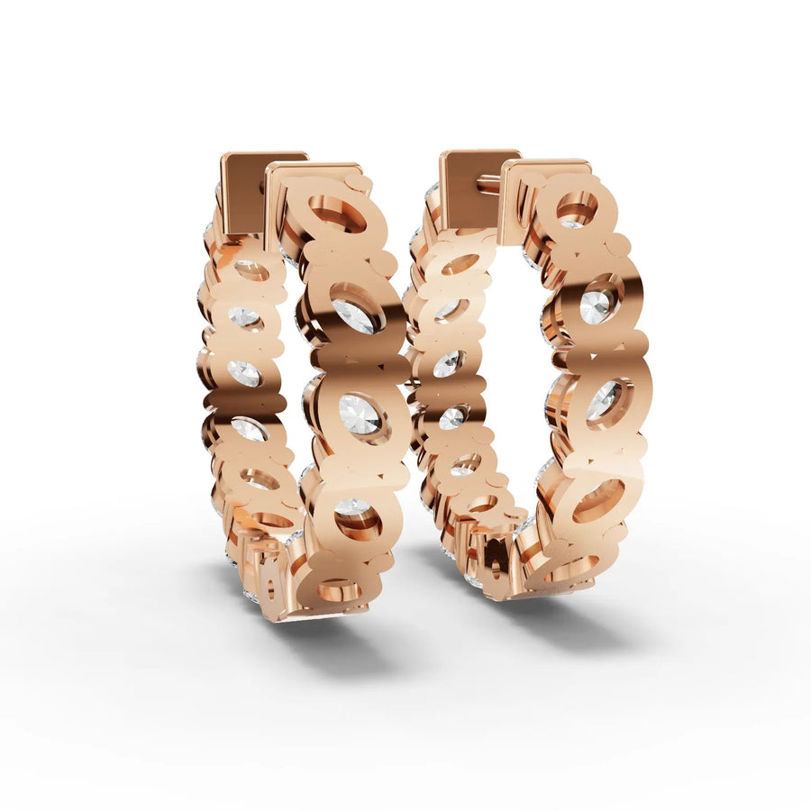 Oval lab-grown hoop earrings rose gold close-up