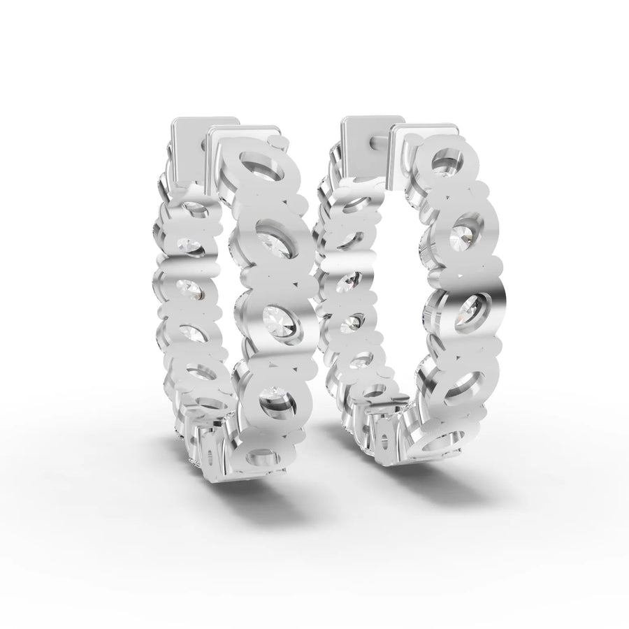 Oval lab-grown hoop earrings white gold close-up